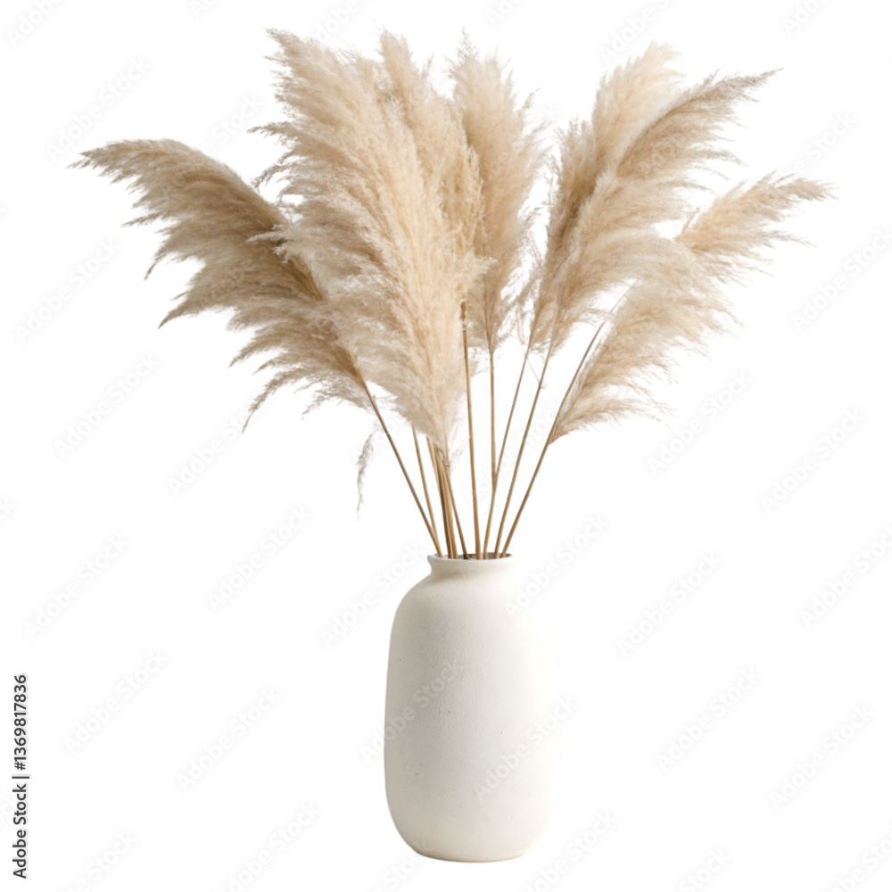 Fototapeta premium Pampas grass in white vase isolated on transparent background
