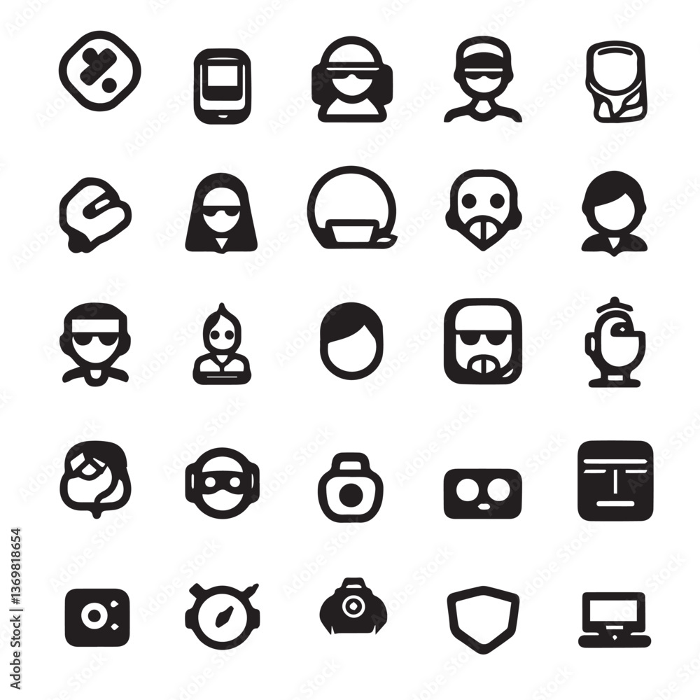Fototapeta premium Minimalist User Avatar Icon Set – Hand-Drawn and Silhouette Profile Illustrations for Social Media, Business, and Web Design.