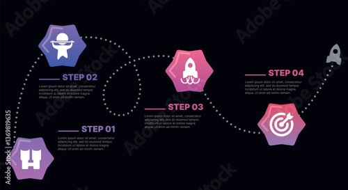 Obraz na płótnie Modern infographic template for business presentations: step-by-step process with numbers, text blocks, and graphic elements for easy demonstration of a plan, strategy, or report. w salonie