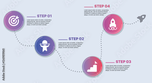 Obraz na płótnie Modern infographic template for business presentations: step-by-step process with numbers, text blocks, and graphic elements for easy demonstration of a plan, strategy, or report. w salonie