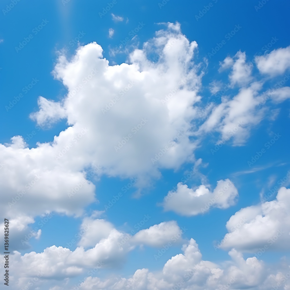 Obraz premium White puffy clouds float in a brilliant blue sky