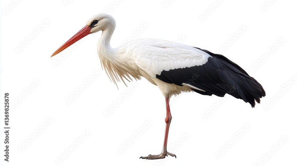 White stork standing in profile with clean white background White stork standing in profile with clean white background