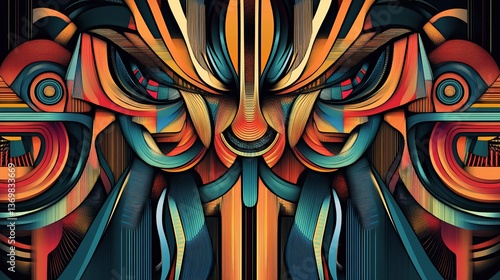 Wallpaper Mural Abstract face with vibrant colors and geometric shapes, creating a powerful and surreal design. Torontodigital.ca
