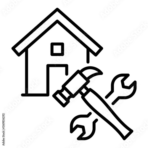 House repair tools icon, representing maintenance and home improvement. Symbolizes construction, DIY, and repairs, ideal for home renovation, maintenance, and handyman-related content