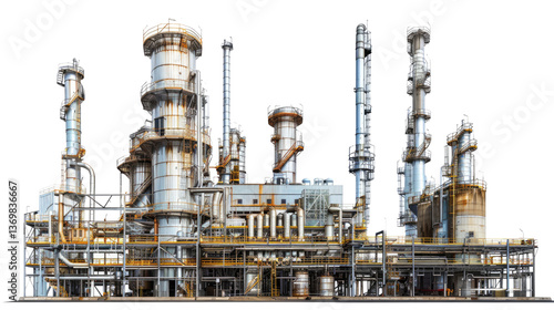 Industrial Landscape: A detailed depiction of an industrial complex, featuring towering structures, intricate pipelines, and robust infrastructure, a symbol of industry's innovation.