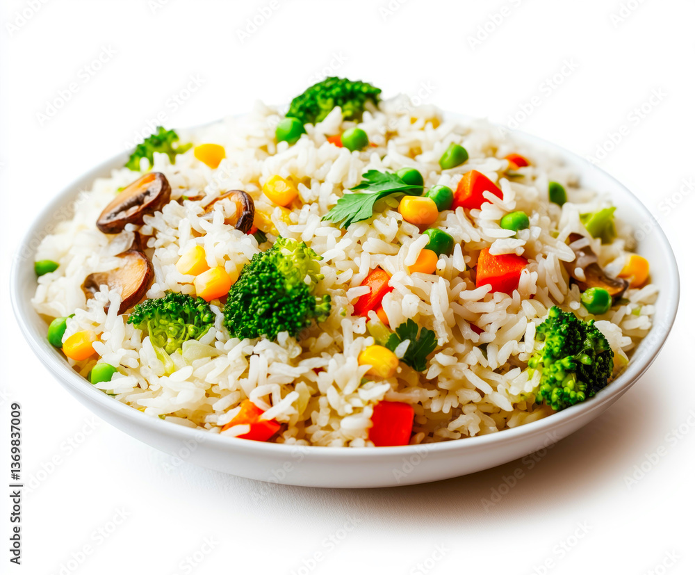 A bowl of rice with broccoli and carrots A bowl of rice with broccoli and carrots