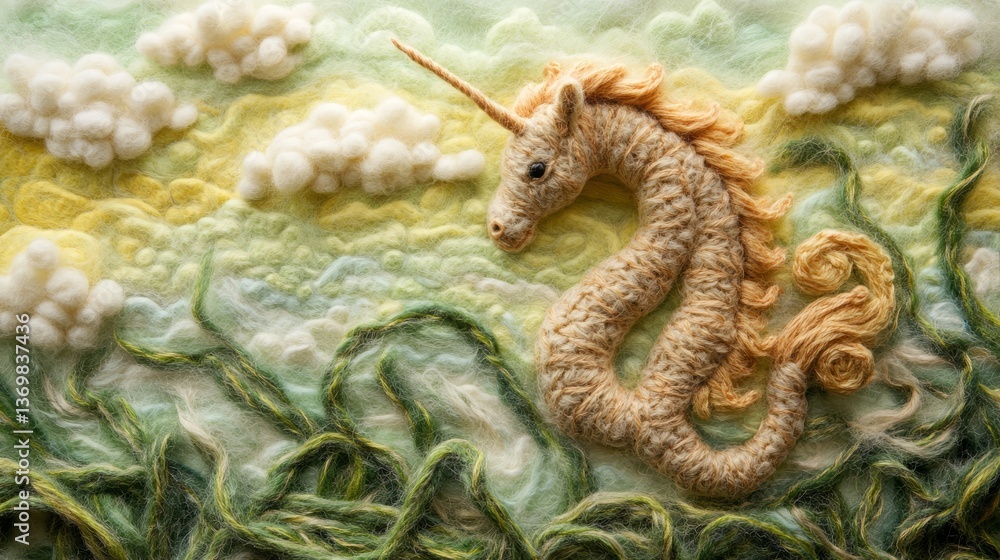 Fototapeta premium Art Handcrafted Felt Moment Charm. Clouds Cozy Seagrass
