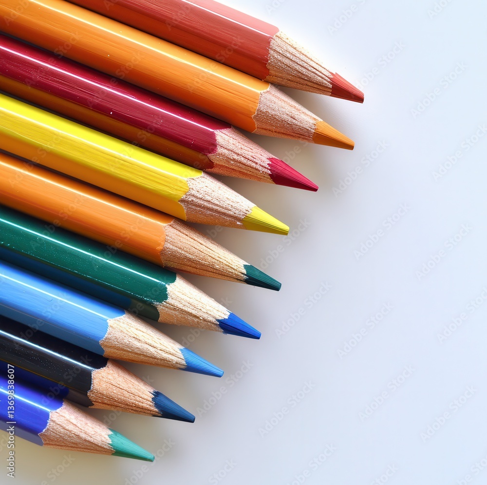 colored pencils close up on white table surface colored pencils close up on white table surface