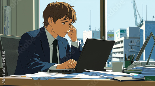 考え込むビジネスマンたちの午後