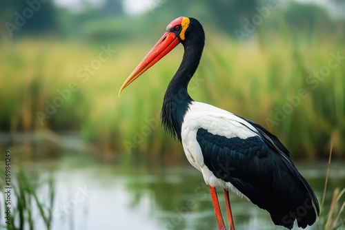 Wallpaper Mural Majestic black stork standing elegantly near a serene wetland at dawn Torontodigital.ca