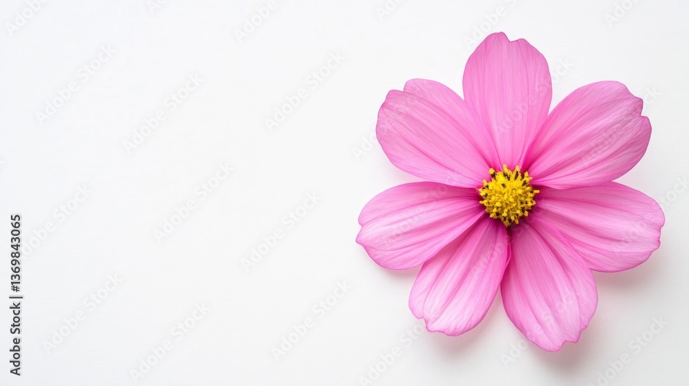 Close-up of a single pink daisy flower on white background in soft light. Close-up of a single pink daisy flower on white background in soft light.