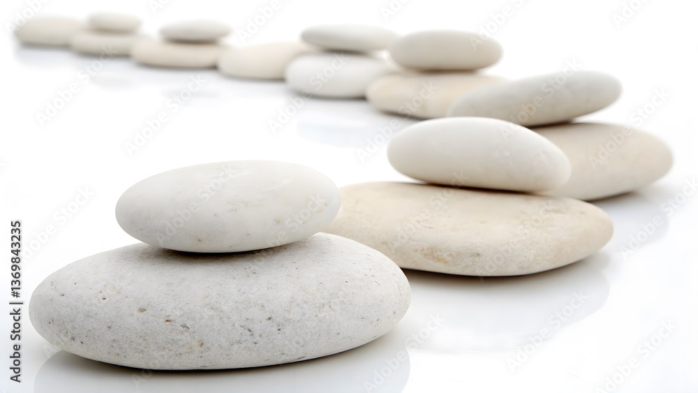Set of Smooth White Pebbles Arranged in a Balanced Formation, Isolated on a White Background, commonly used in spa and zen decor, High-Quality Zen-Inspired Stock Image Set of Smooth White Pebbles Arranged in a Balanced Formation, Isolated on a White Background, commonly used in spa and zen decor, High-Quality Zen-Inspired Stock Image