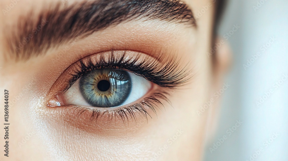 Obraz premium Close-Up of Female Eye with Long Voluminous Lashes and Blue Iris
