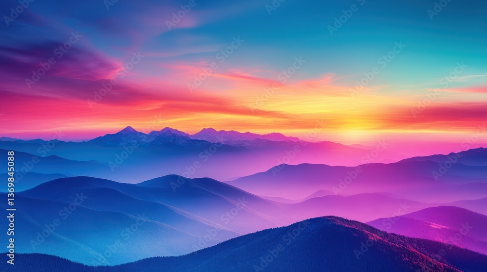 Obraz premium Vibrant Sunset Over Majestic Mountains