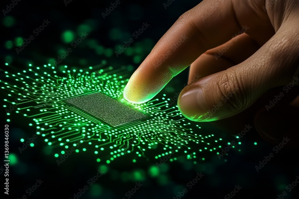 Obraz premium A close-up of a hand holding a microchip, symbolizing the advancements of STEM in technology