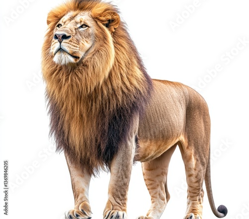 A striking photo of a lion on a white background