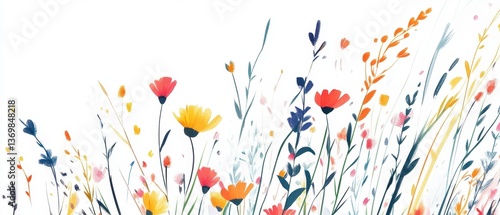 Colorful Floral Illustration with Delicate Wildflowers on White Background