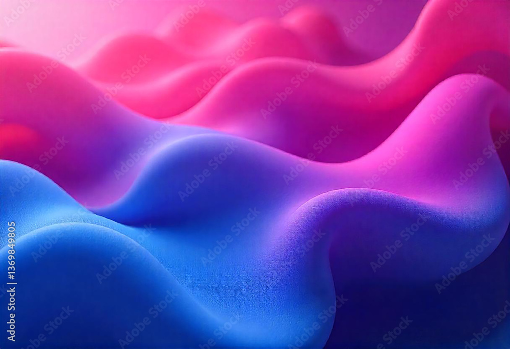 Obraz premium Abstract 3D wavy fabric texture in vibrant pink and blue gradient, creating a smooth and futuristic visual effect. Perfect for backgrounds and design elements
