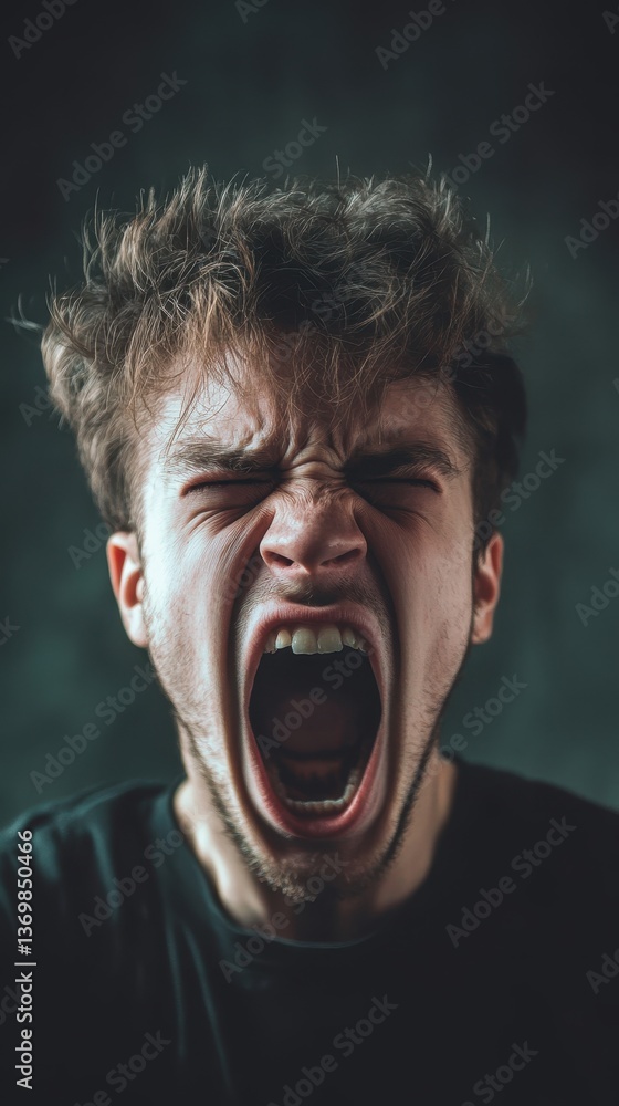 Intense Expression of Anger from Young Man with Messy Hair Intense Expression of Anger from Young Man with Messy Hair