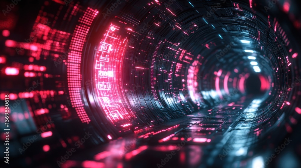 Obraz premium Neon Cyber Tunnel: A Futuristic Digital Corridor