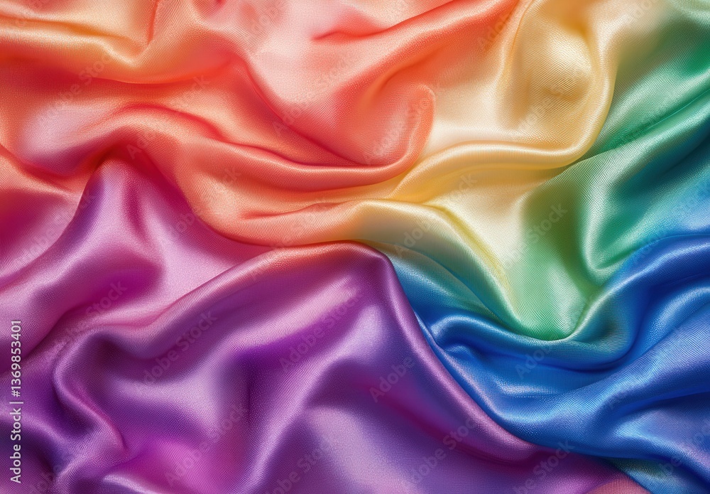 Obraz premium Here is a close up view of a beautifully vibrant rainbow colored satin fabric