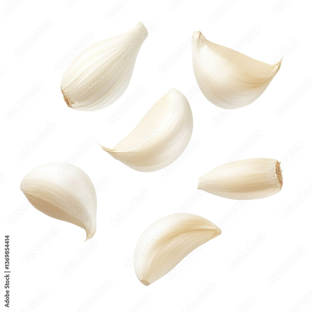 Flying Garlic Cloves on transparent background Flying Garlic Cloves on transparent background