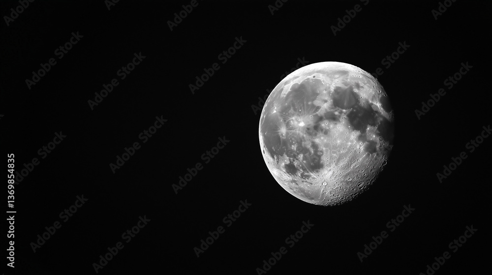 Naklejka premium Black and white photograph of a crescent moon against a dark sky.