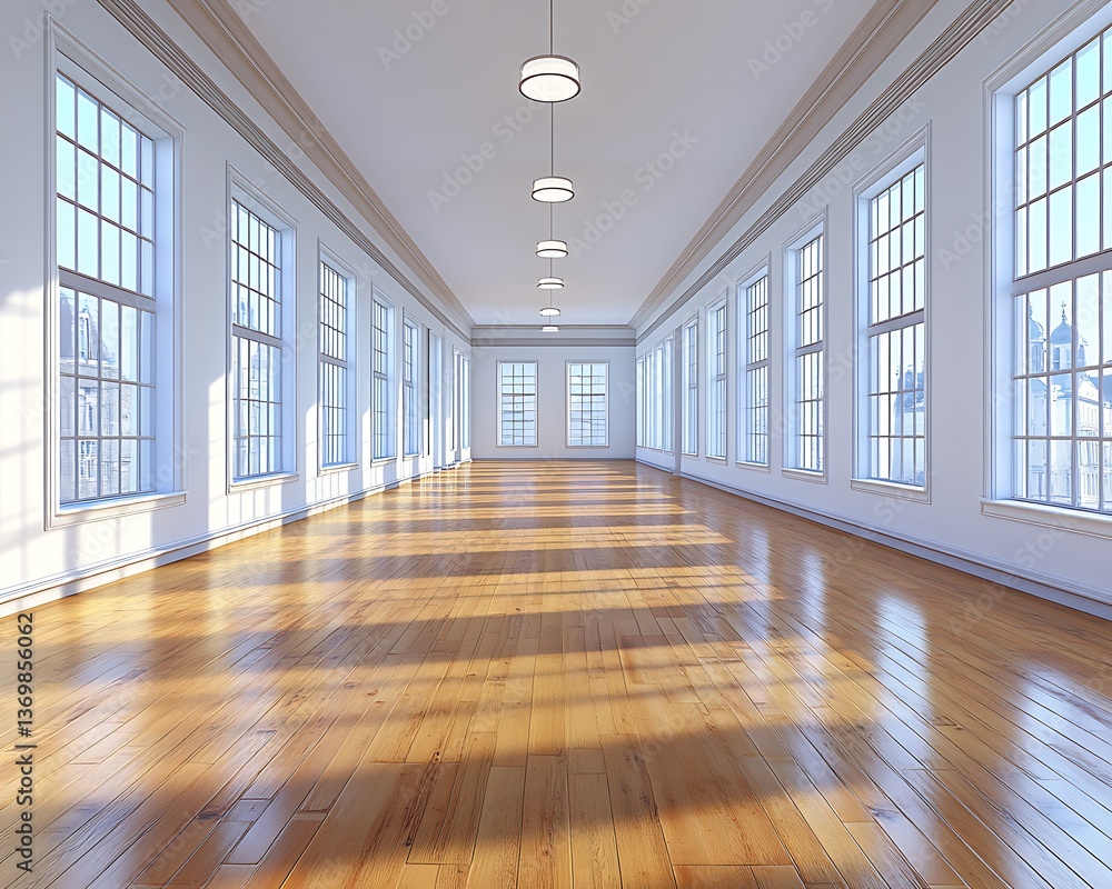 Fototapeta premium Empty Hallway Sunlight Windows