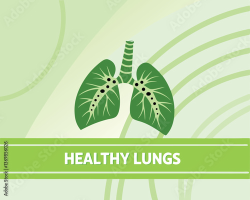 Healthy Lungs Illustration with Green Theme, Rainbow, and Clouds