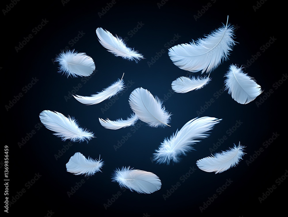 Obraz premium Floating feathers on dark background