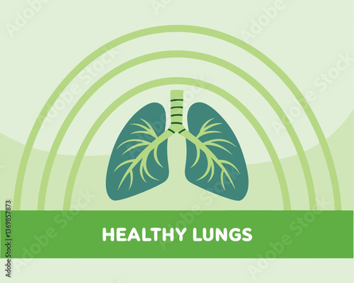 Healthy Lungs Illustration with Green Theme, Rainbow, and Clouds