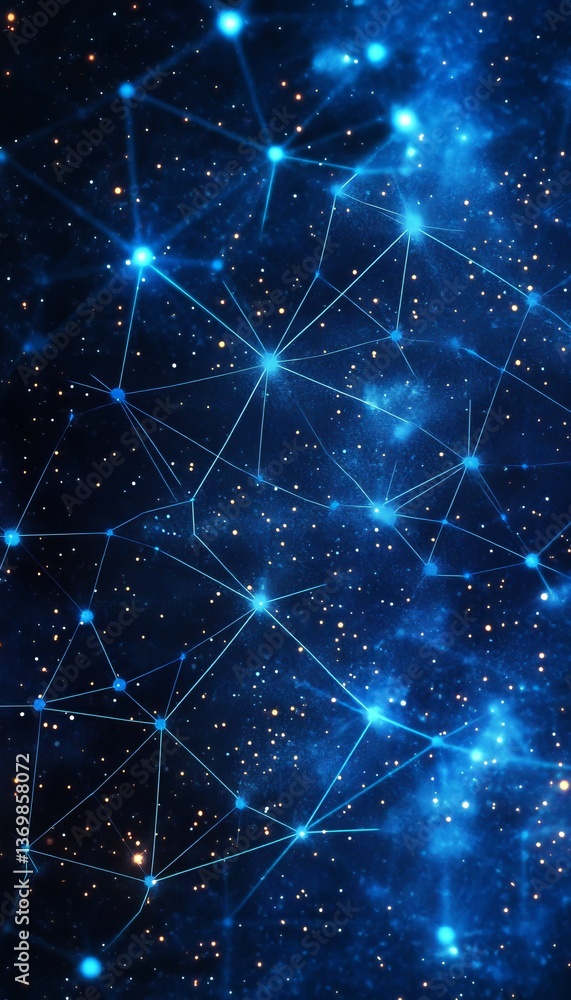 Vivid Blue Network Connections, Luminous Points, and a Futuristic Digital Mesh in Dark Space Vivid Blue Network Connections, Luminous Points, and a Futuristic Digital Mesh in Dark Space