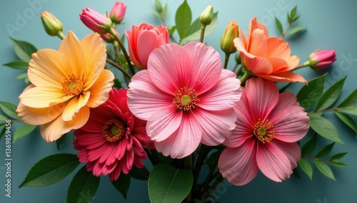 Wallpaper Mural Beautifully arranged bouquet of flowers with lush foliage, botanical, flower bunch Torontodigital.ca