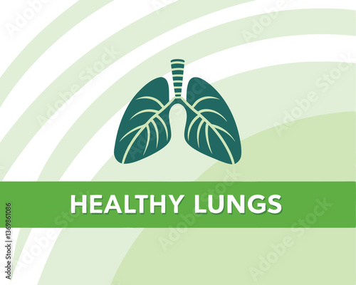 Healthy Lungs Illustration with Green Theme, Rainbow, and Clouds