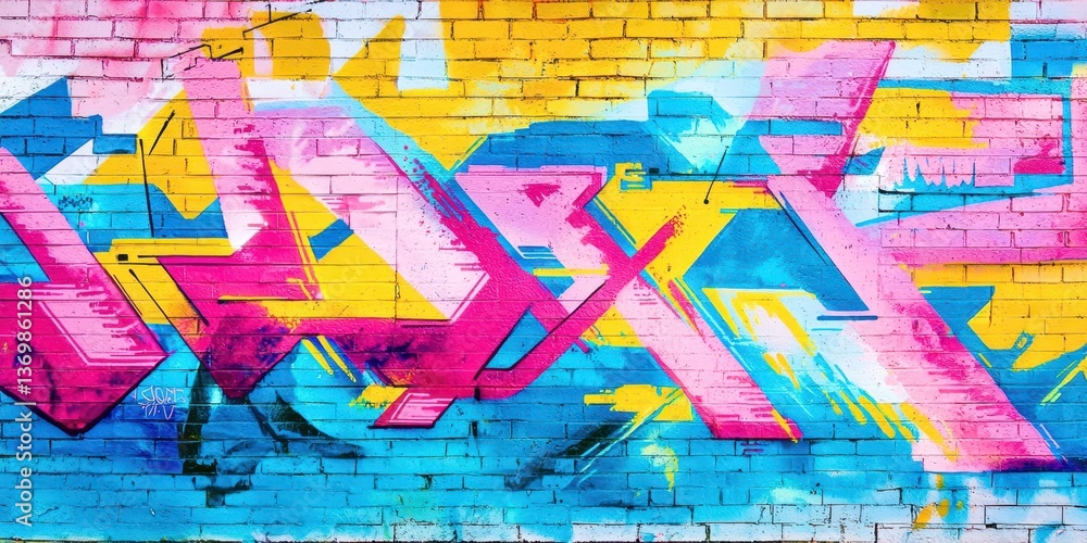 Fototapeta premium Vibrant Urban Graffiti Art with Dynamic Colors on a Brick Wall