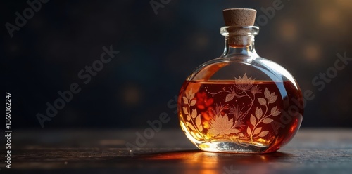 Luxurious glass bottle with intricate etchings, luxurious gift, refined spirits