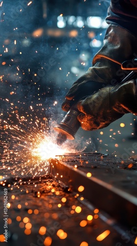 A welder creates sparks while joining metal pieces together