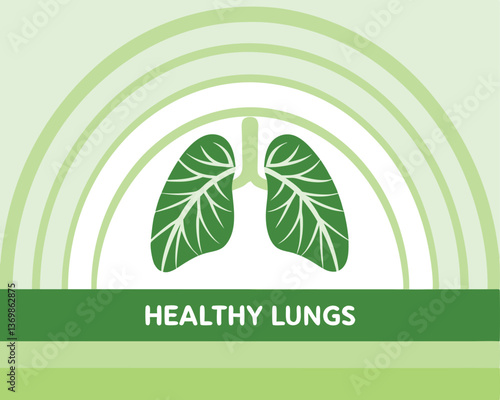 Healthy Lungs Illustration with Green Theme, Rainbow, and Clouds