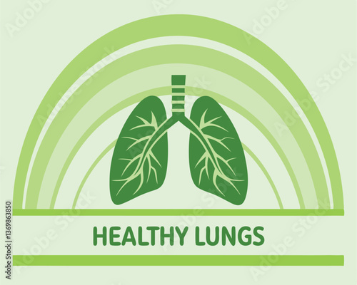 Healthy Lungs Illustration with Green Theme, Rainbow, and Clouds