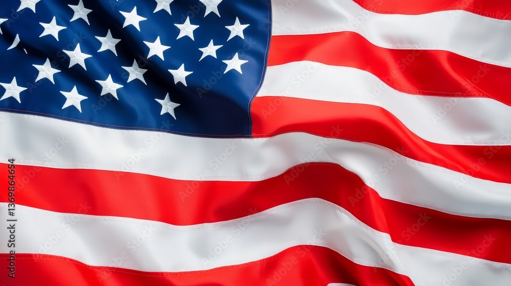 Naklejka premium Waving American Flag Stars and Stripes Close-Up, Patriotism, USA , American pride