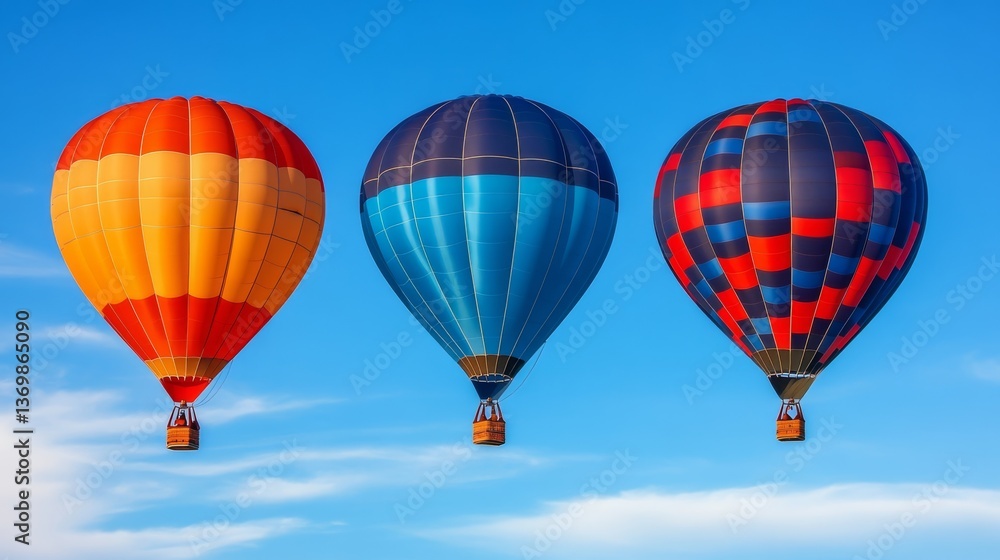 Obraz premium Trio of Hot Air Balloons Colorful Balloons against Blue Sky, Flight ,Adventure