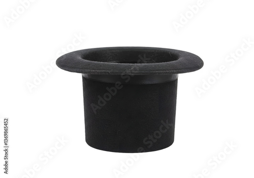 Black magician's top hat on white background, classic stage accessory, perfect for magic tricks, parties, and theatrical performances, worn by magicians