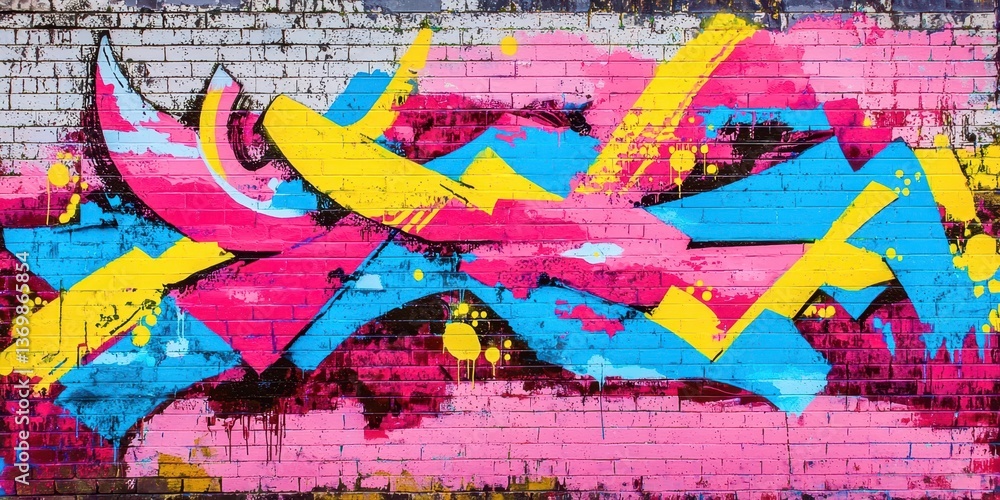 Fototapeta premium Vibrant Urban Graffiti Art with Dynamic Colors on a Brick Wall