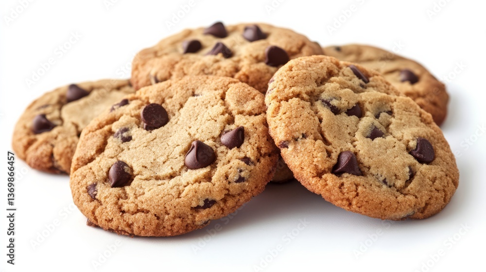Pile of Homemade Chocolate Chip Cookies on White, Delicious , Snack Pile of Homemade Chocolate Chip Cookies on White, Delicious , Snack