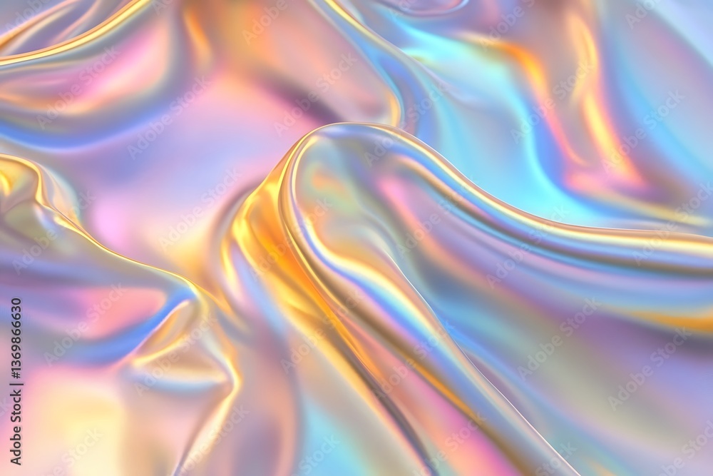 Abstract iridescent flowing fabric with soft waves and folds, holographic material Abstract iridescent flowing fabric with soft waves and folds, holographic material
