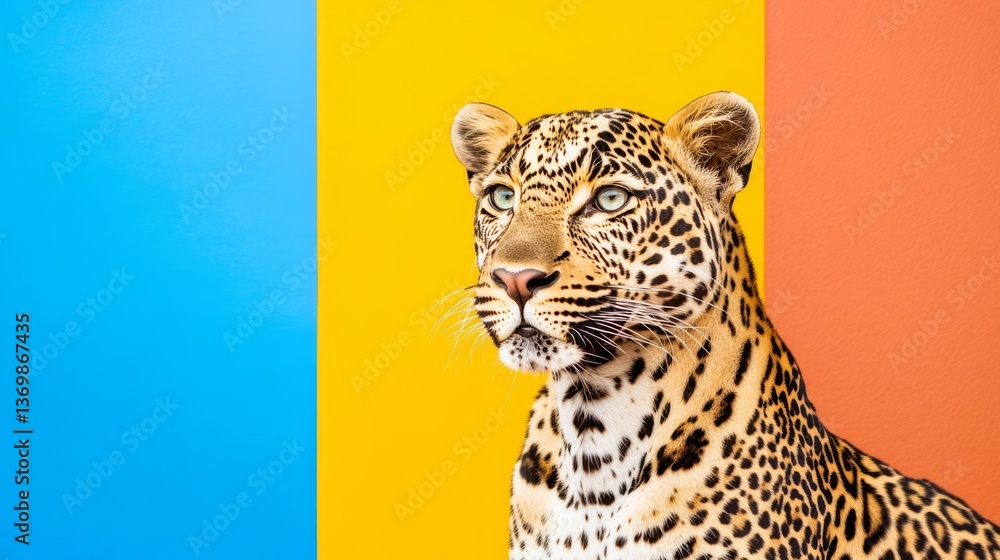 Naklejka premium Leopard Portrait on Color Block Background, Wildlife , Animals