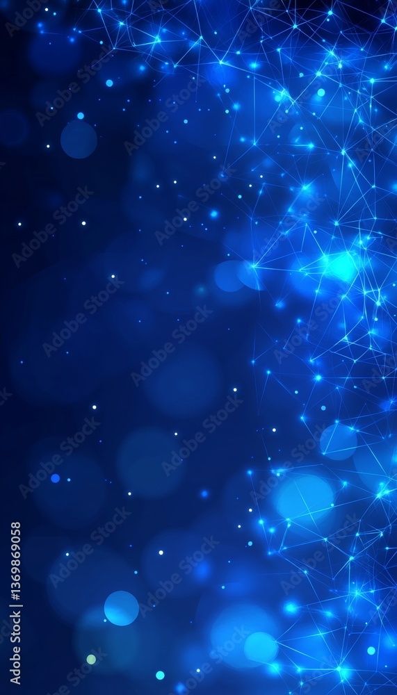 Fototapeta premium Vibrant Blue Network Abstract Interconnected Nodes and Lines on a Dark Background with Bokeh Effect