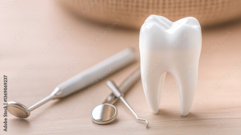 Dental Health Tooth Model with Instruments Close-up, Care , Hygiene Dental Health Tooth Model with Instruments Close-up, Care , Hygiene