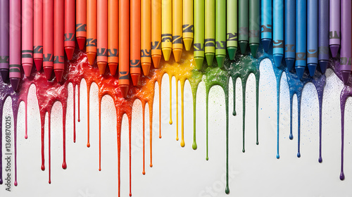 Melted Crayons Dripping on Canvas Creating Vivid Abstract Art