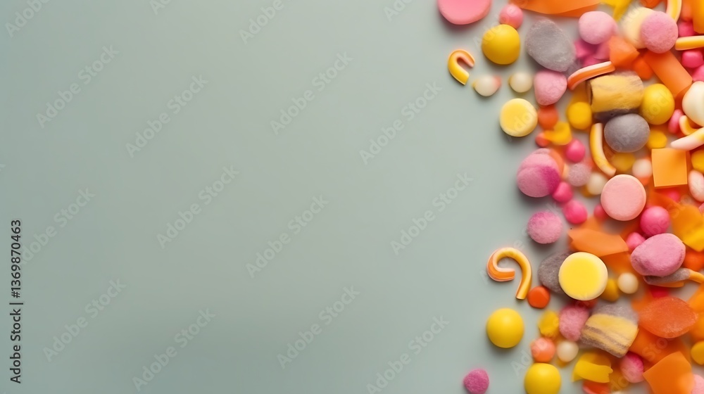 Obraz premium Colorful Candies Arranged Against A Light Blue Background